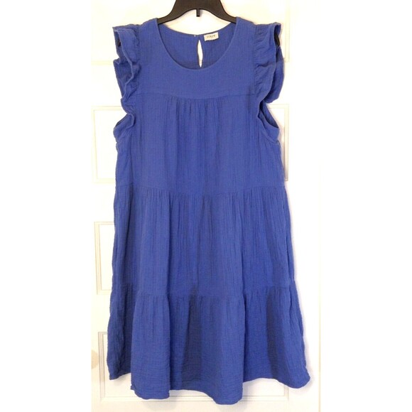 J.CREW Dresses & Skirts - J.Crew Dress Wn L Blue Babydoll Tiered Ruffled Pockets Peasant Milkmaid Cottage